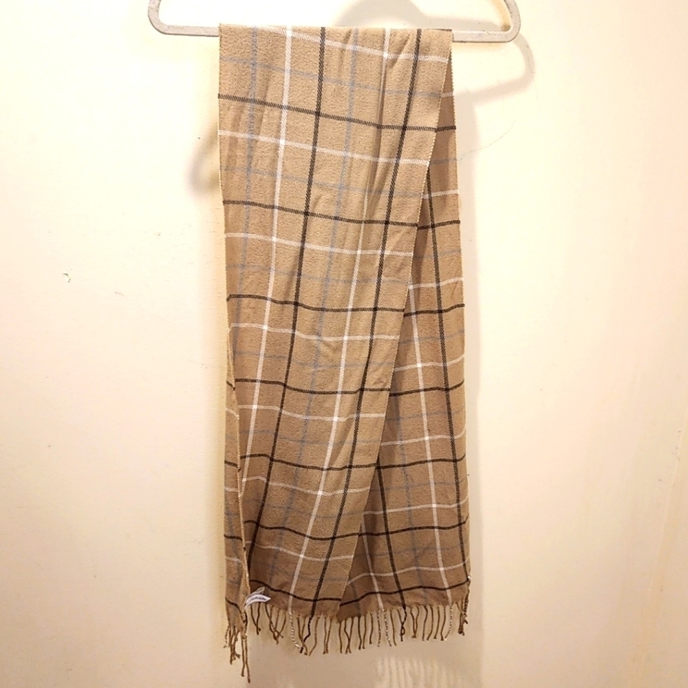 CALVIN KLEIN tan plaid acrylic scarf